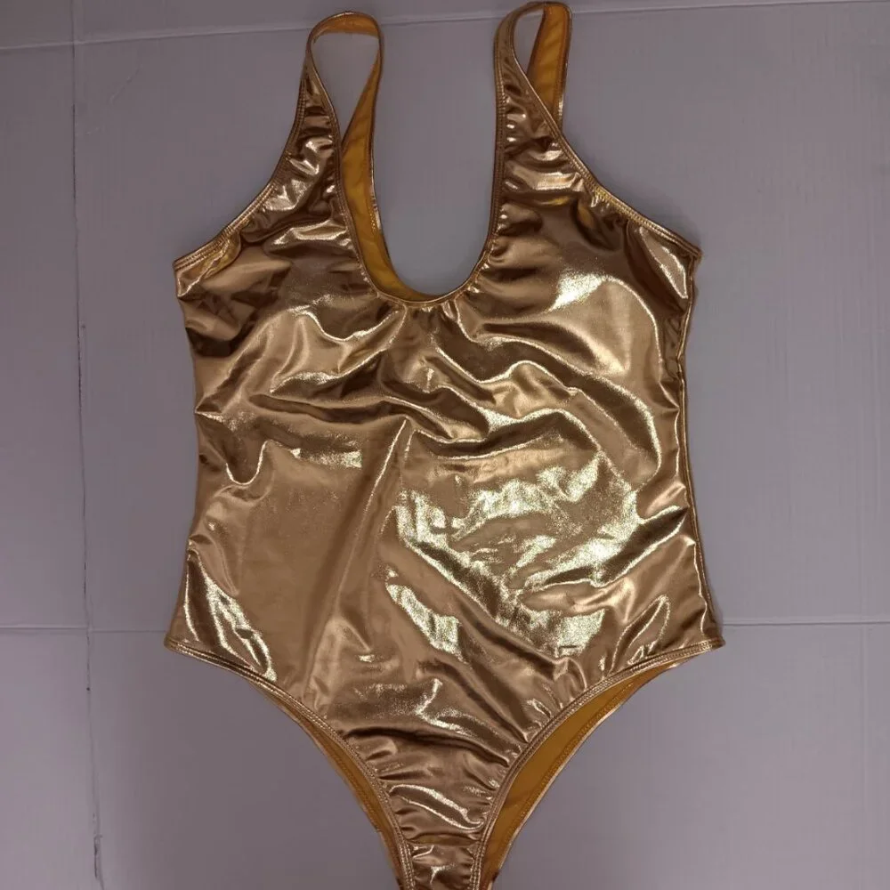 METALLIC GOLD PADDED CUPS ONE PIECE SWIMSUIT - Picture 11 of 12